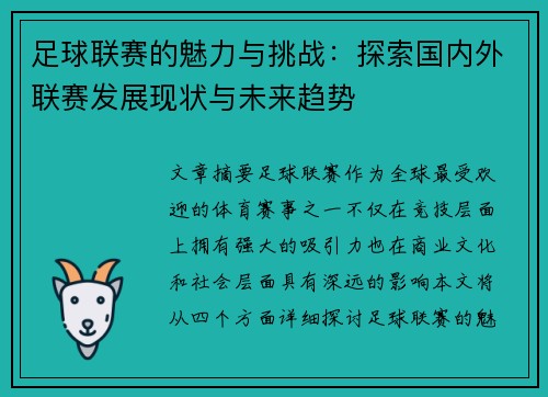 足球联赛的魅力与挑战：探索国内外联赛发展现状与未来趋势