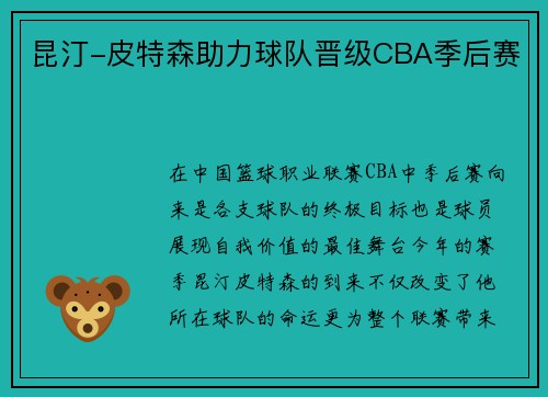 昆汀-皮特森助力球队晋级CBA季后赛